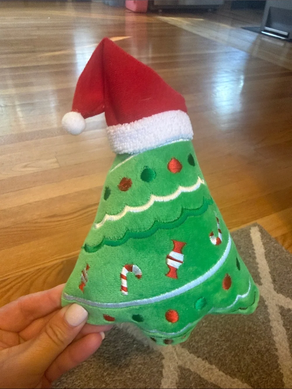 Plush Christmas Tree Toy with Santa Hat - Green & Red